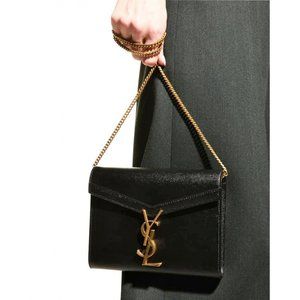 SAINT LAURENT Cassandre Leather Wallet on Chain